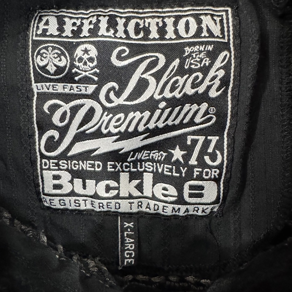 Affliction Shirt Mens XL Black Premium Buckle Western Cowboy Embroidered Stretch - Picture 6 of 16